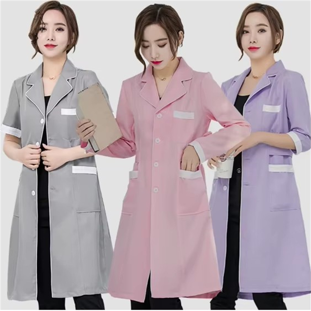 Medical Lab Coat - Wysokiej jakości szary, jednolity kolor, smukły,